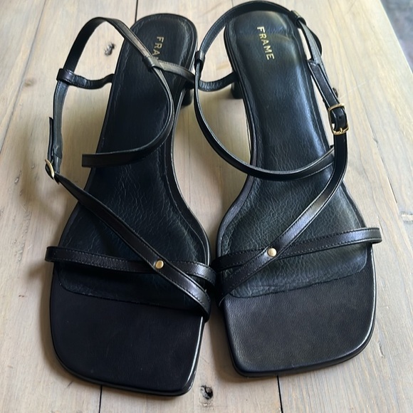 Frame Le Braxton Strappy Leather Black Sandal Square Toe Women EUR 39.5 US 9 - Picture 7 of 15